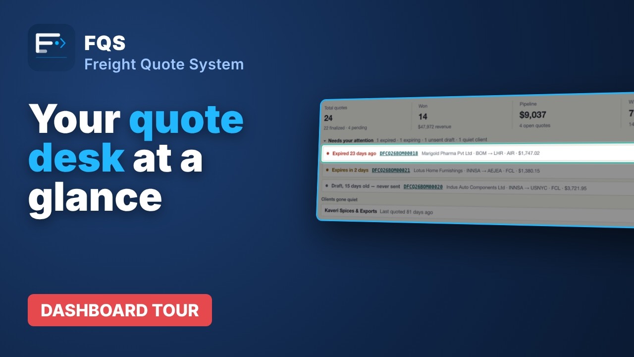 FQS Dashboard Tour &ndash; KPIs, Quote Signals & Recent Quotes | Freight Quote System