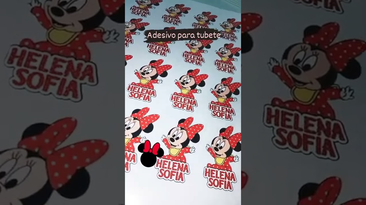 Adesivo para tubete, recortado em plotter, tema: Minnie.