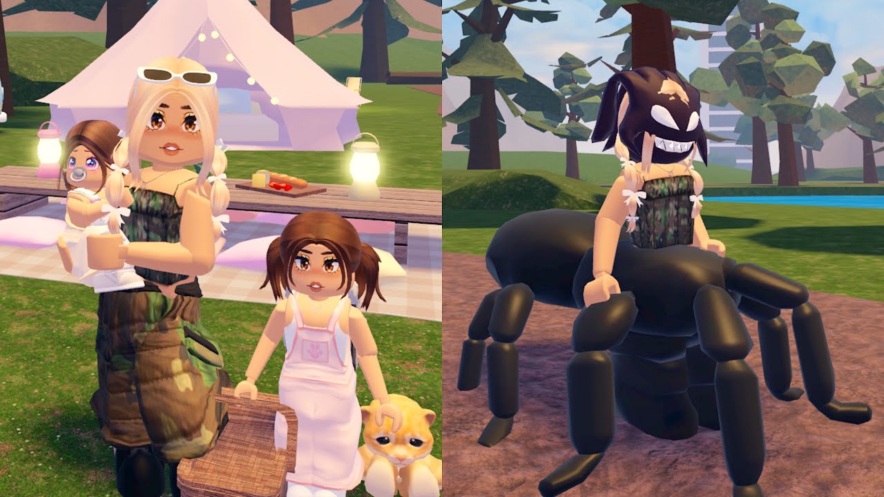 Llevo a mis hijas de campamento 🏕️ 🤡 #roblox #roleplay