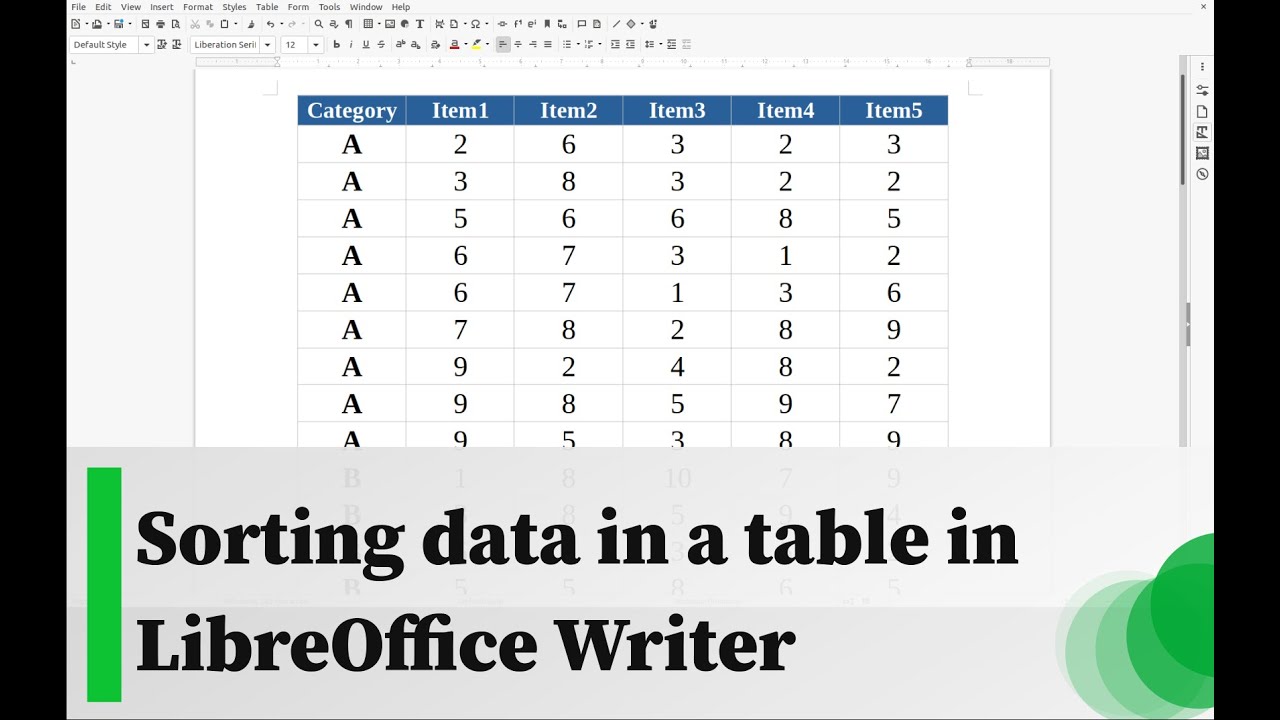 Sorting data in a table in LibreOffice Writer
