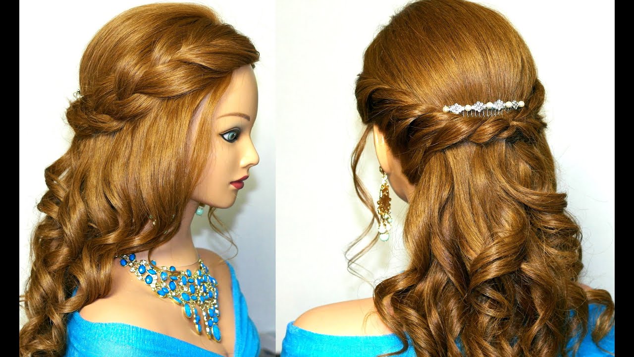 Curly prom hairstyle for medium long hair. Tutorial