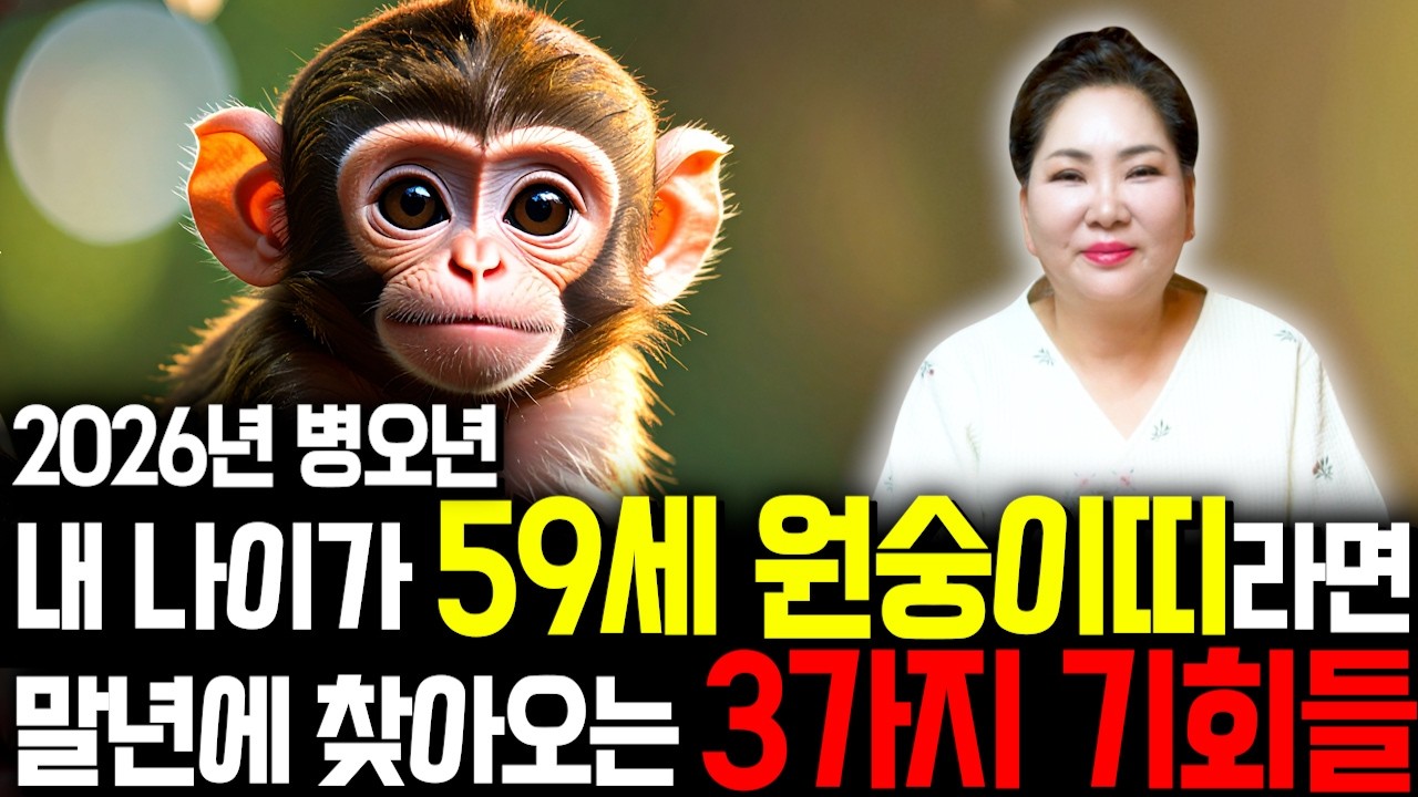 [2026년 59세 원숭이띠운세] 1968년생 원숭이띠에게 찾아오는 말년운 / 2026년 금전,재물 모두 대박난다! 금전,귀인,문서운 모두 펑펑 터진다!! 1968년생 59세 운세