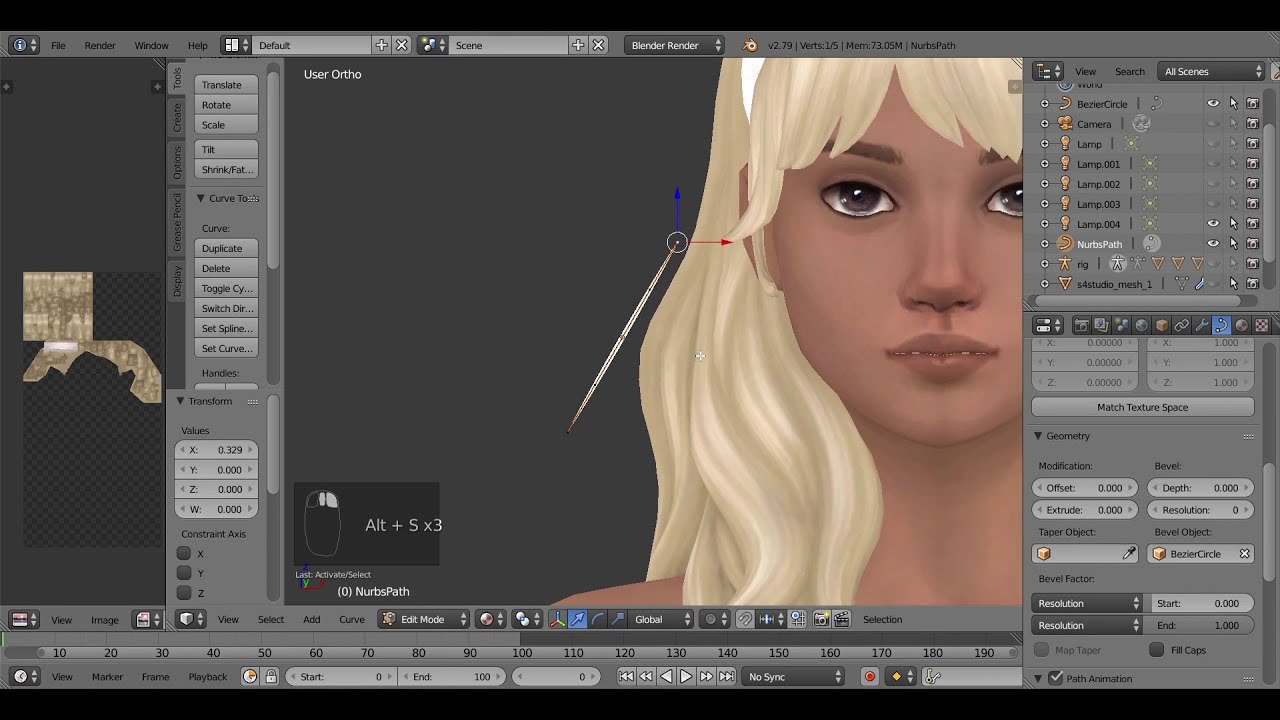 sims 4 hair meshing: using curves to make hair strands from scratch