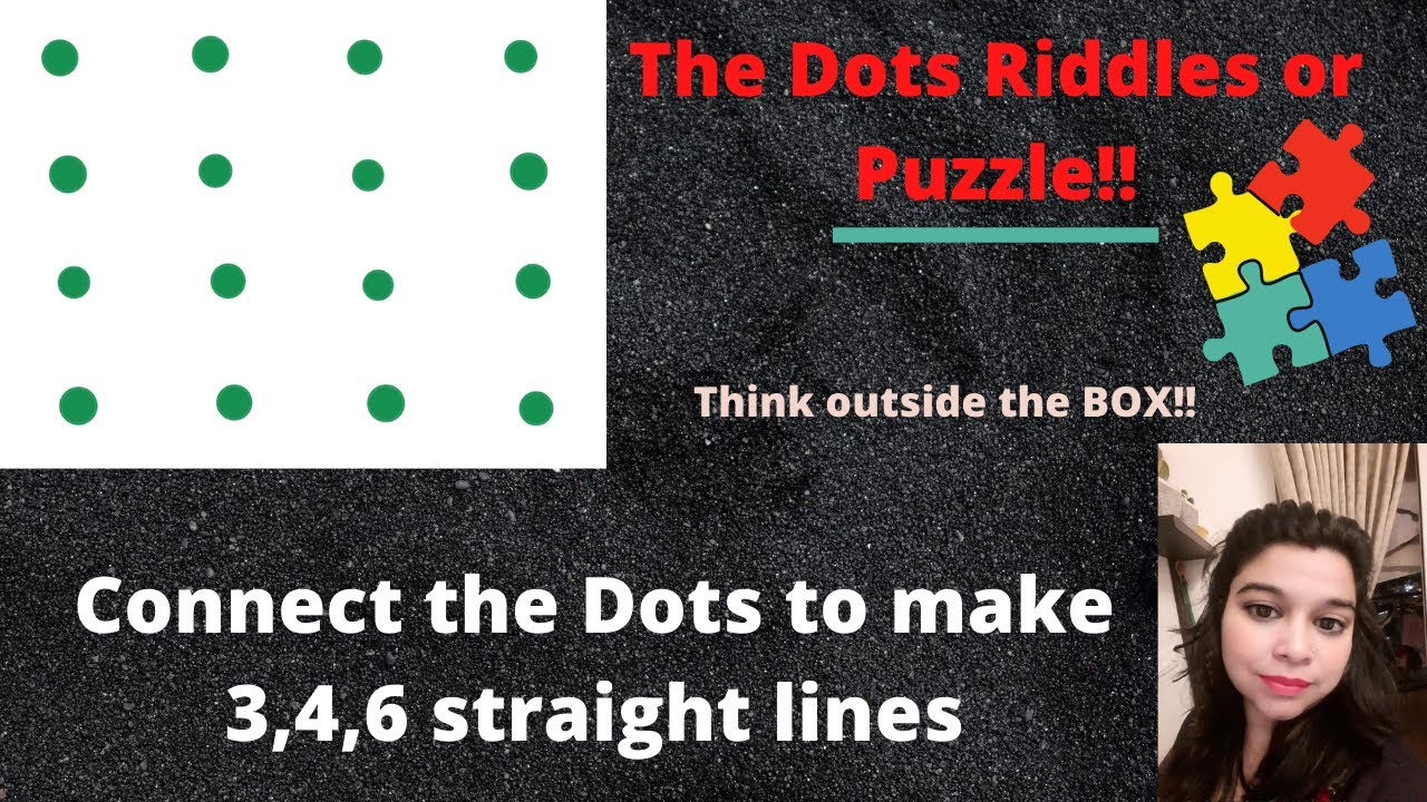 Dots Riddles!!Connect the dot to make three, four, six straight lines.Think outside the box!!