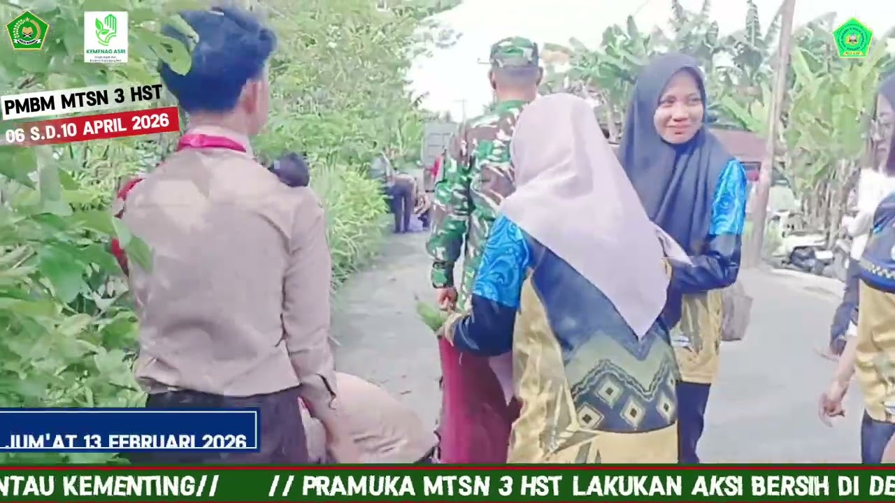 Pramuka MTsN 3 HST Aksi Bersih di Desa Rantau Kementing 