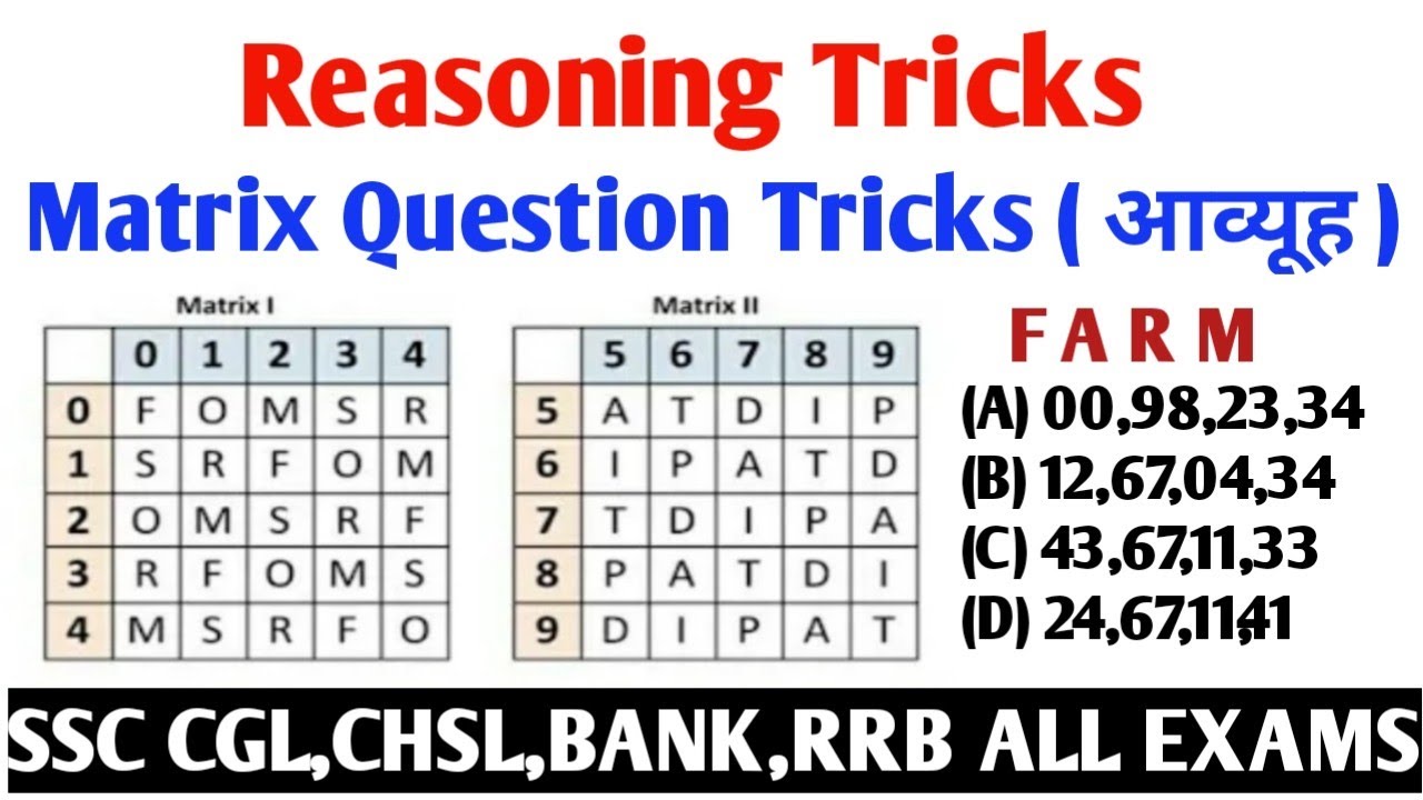 Matrix (आव्यूह)||Matrix Reasoning Trick||Reasoning Matrix Tricks in Hindi@ranbhoomimaths1767#rrb#ssc