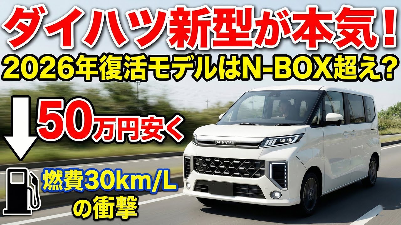 ダイハツ新型が本気！2026年復活モデルはN-BOX超え？50万円安く燃費30km/Lの衝撃