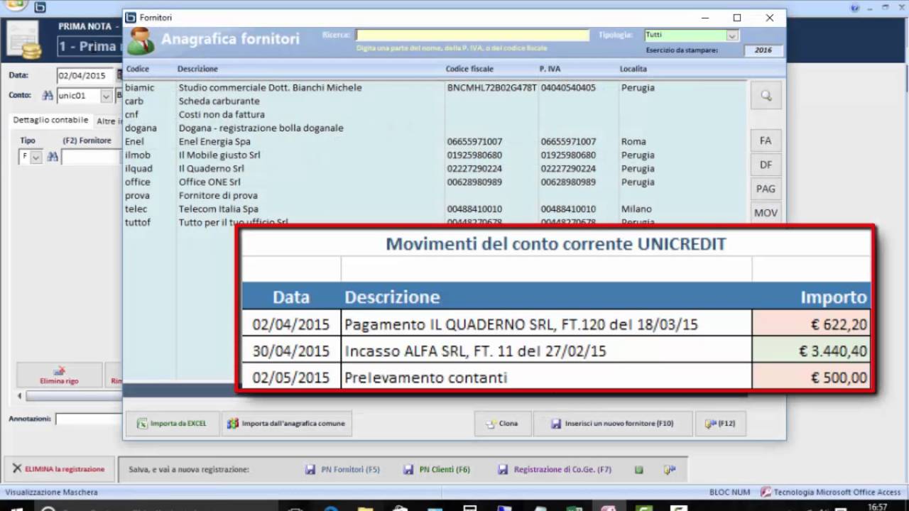 Il caricamento delle registrazioni di prima nota