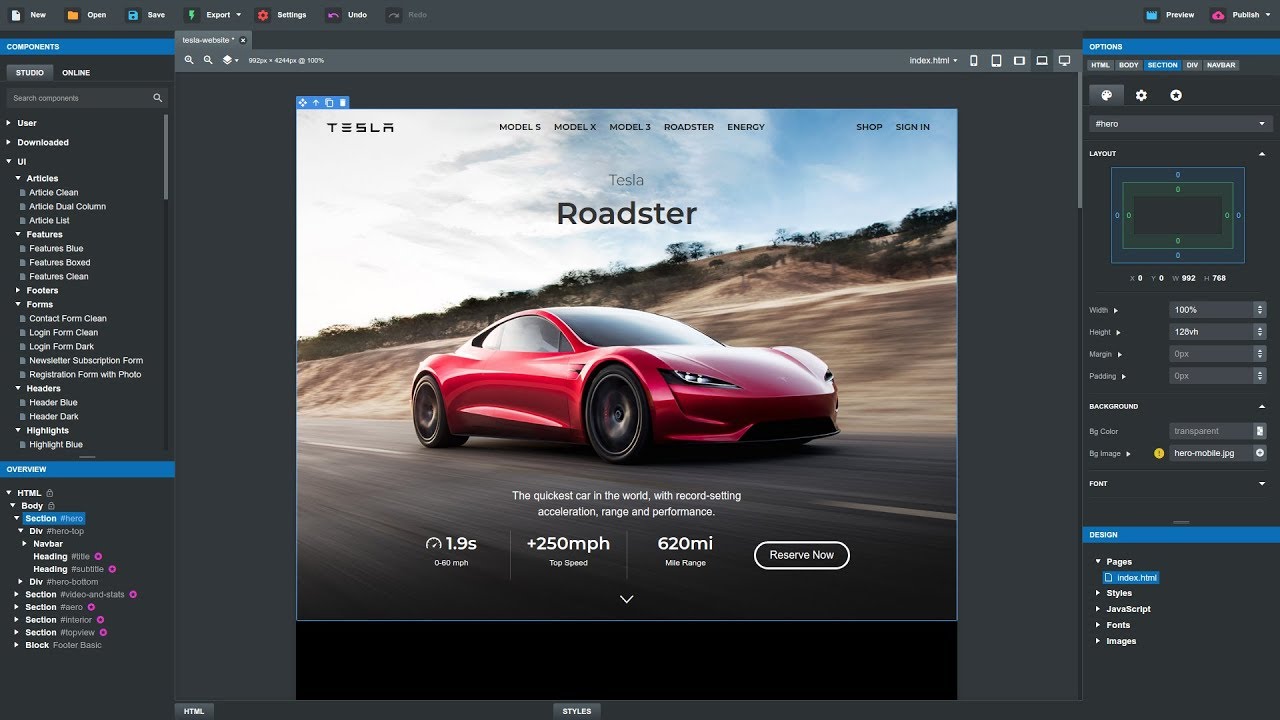Creating Tesla's Website in Bootstrap Studio 4 (Tutorial)