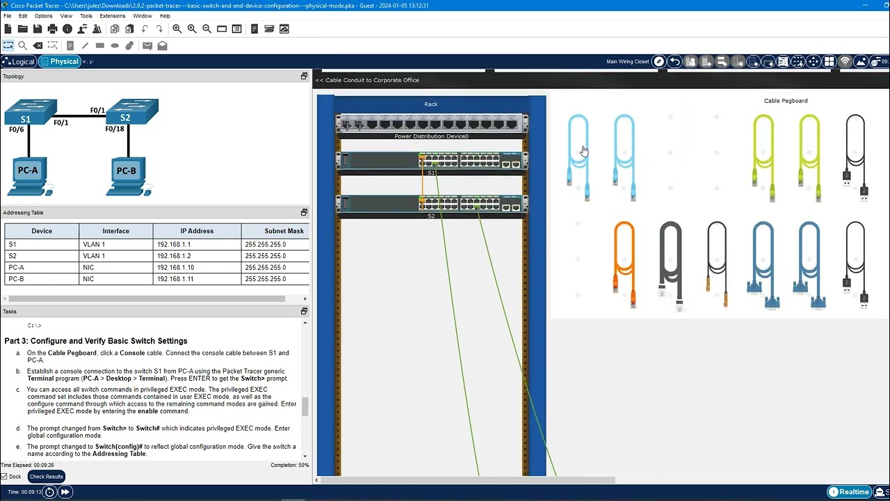 NetAcad ITN Packet Tracer 2.9.2: Basic Switch and End Device Configuration