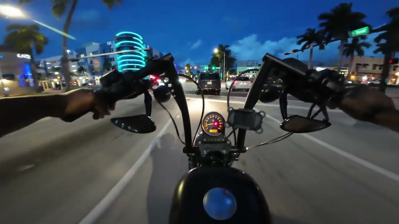 SOUTH BEACH MIAMI EVENING POV RIDE - HARLEY S&S 1200 SPORTSTER - DJI ACTION 4 TEST