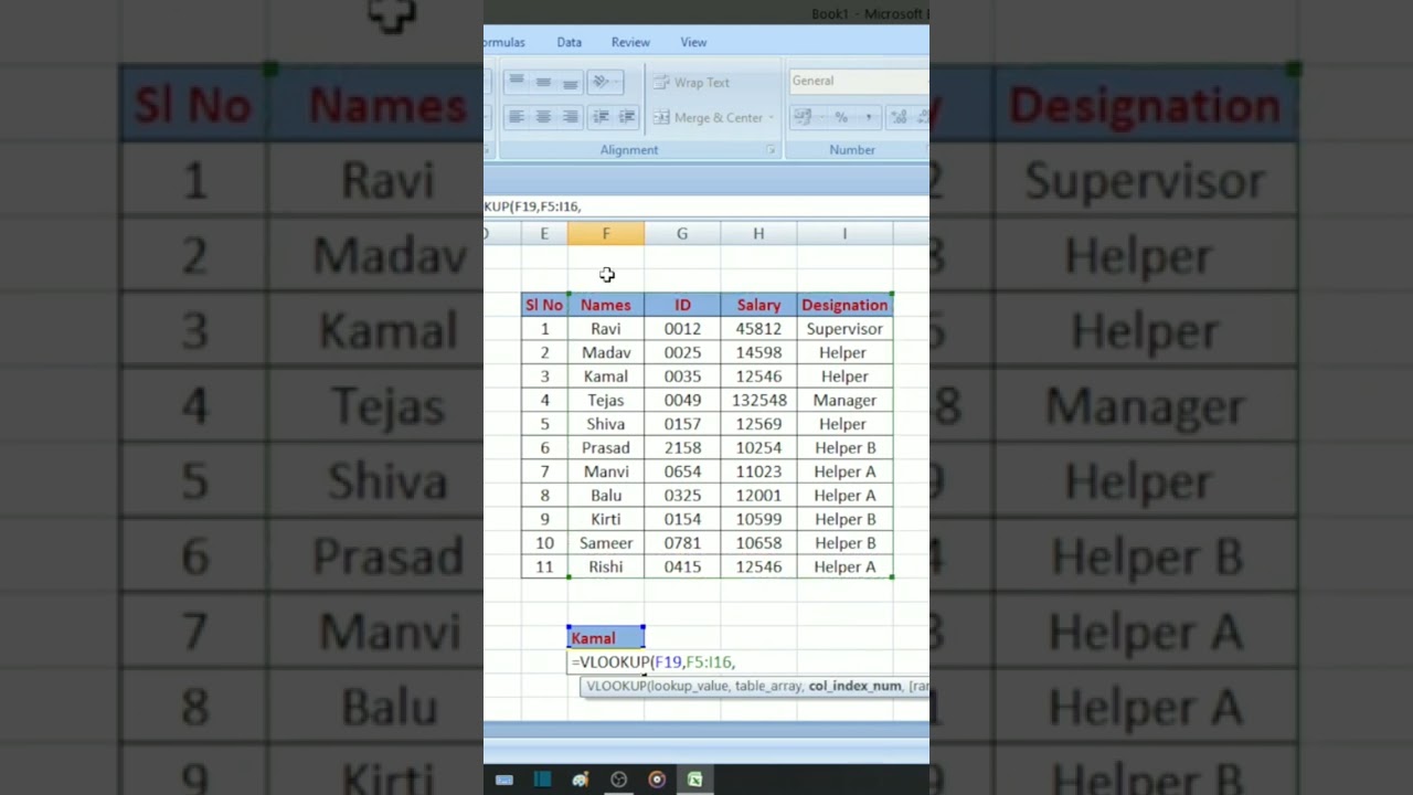 Use Vlookup in excel in Kannada #learninkannada #shorts #excel