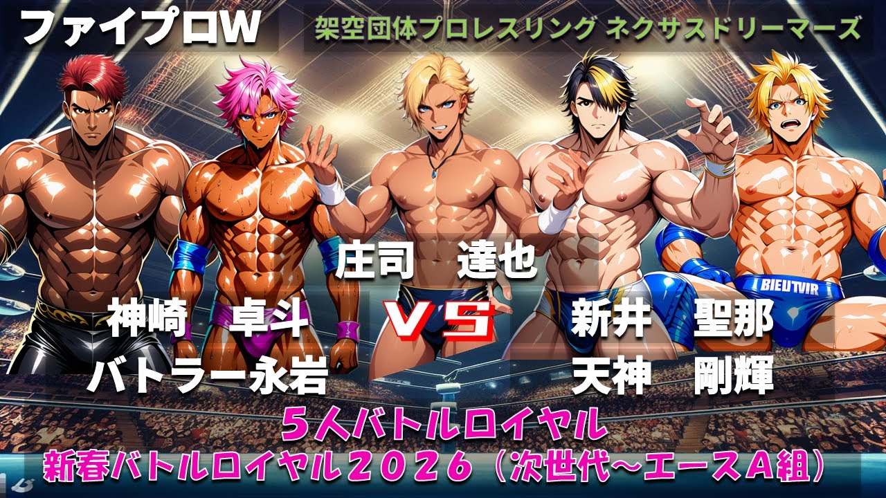 【ファイプロW】５人バトルロイヤル　新春バトルロイヤル２０２６（次世代～エースＡ組）　庄司達也・神崎卓斗・バトラー永岩・新井聖那・天神剛輝【ネクサスドリーマーズ－260】