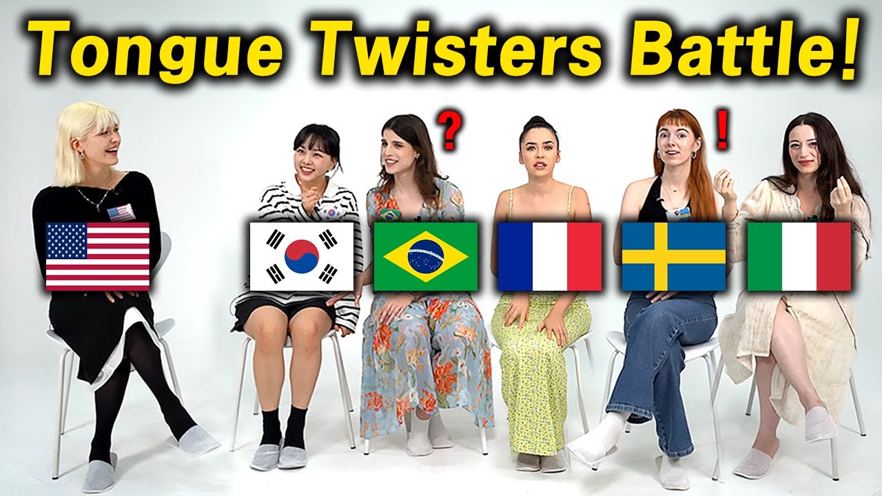 Top 5 Hardest English Tongue Twisters!! (US, South Korea, Brazil, France, Sweden, Italy)