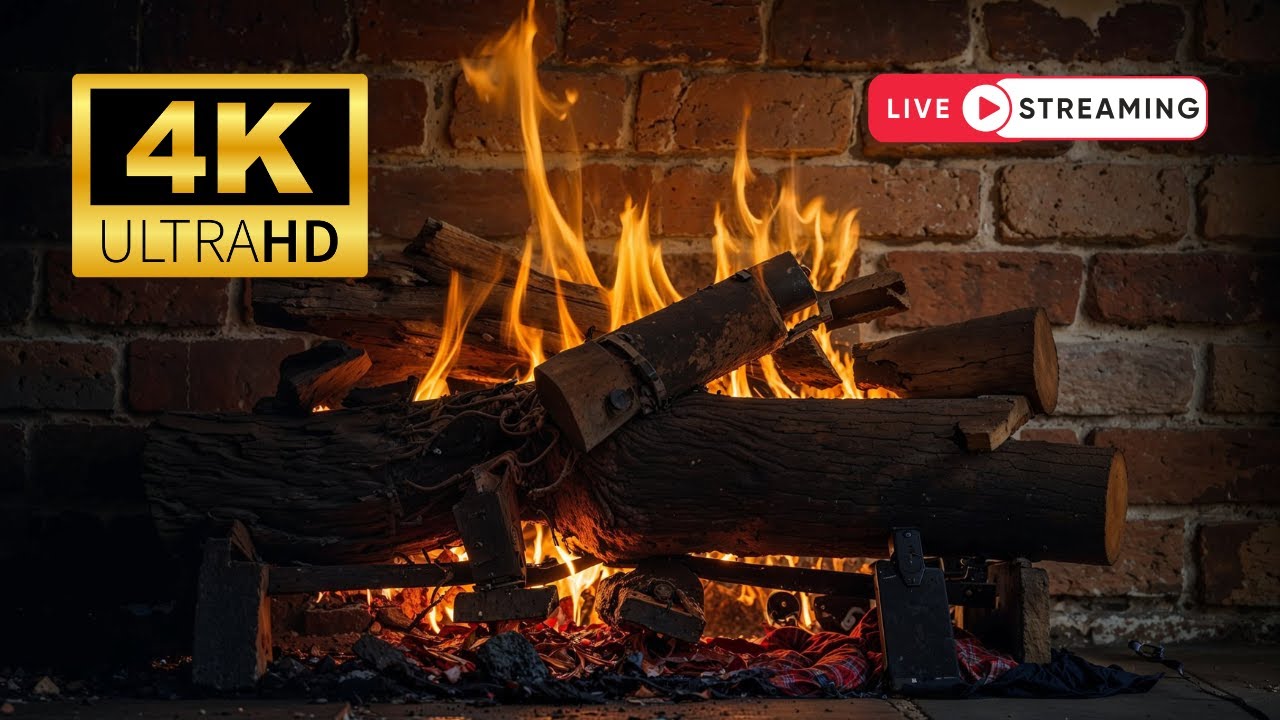 LIVE Night Fireplace with Crackling Fire Sounds 🔥Cozy Fireplace Live 4K. Fireplace Black Screen
