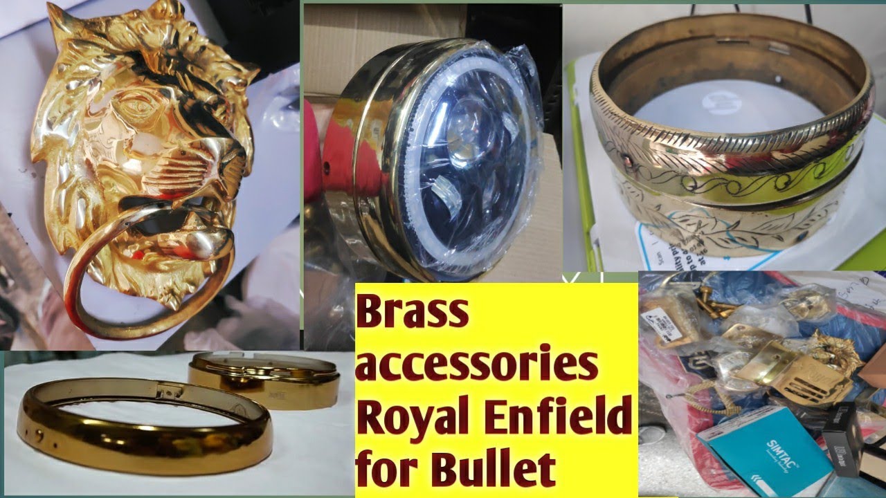 Pure Brass accessories ki bharmaar for Bullet Royal Enfields, Gold Accessories for Royal Bullet