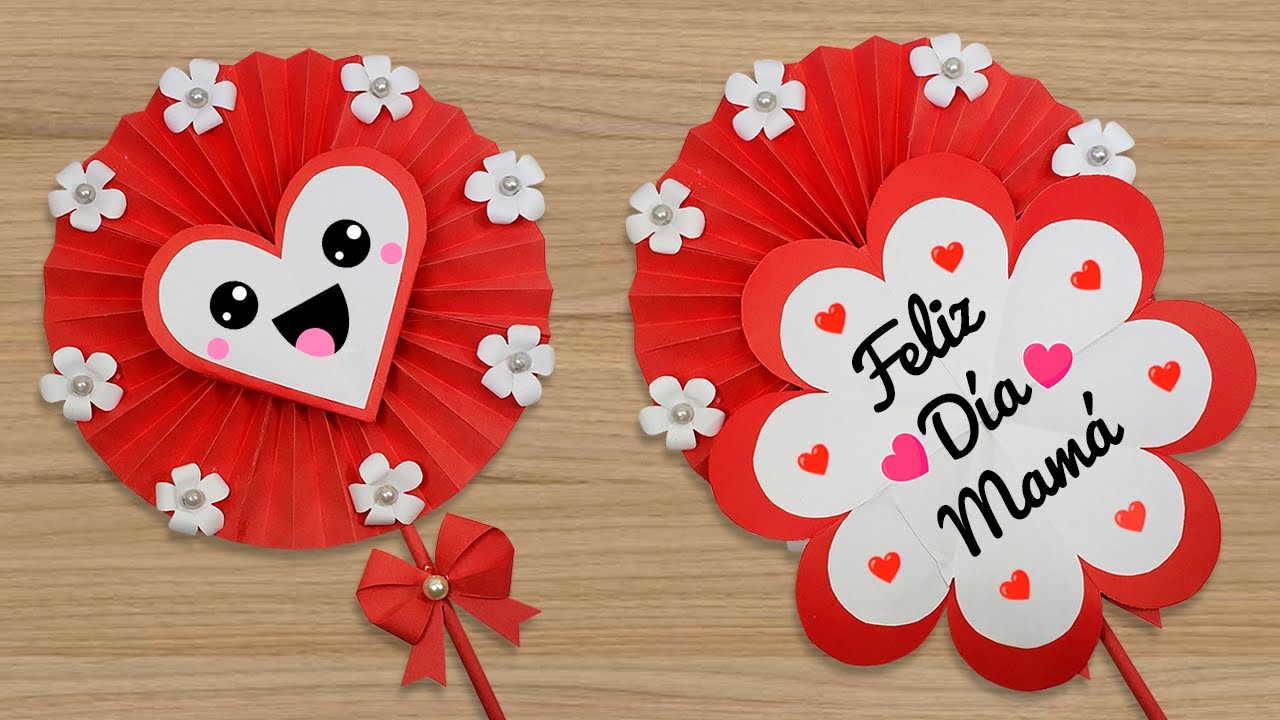 Tarjeta 💖 Abanico corazón para el día de la madre😍Ideas para mamá🌟Mother's Day Card Beautiful💖2 en 1