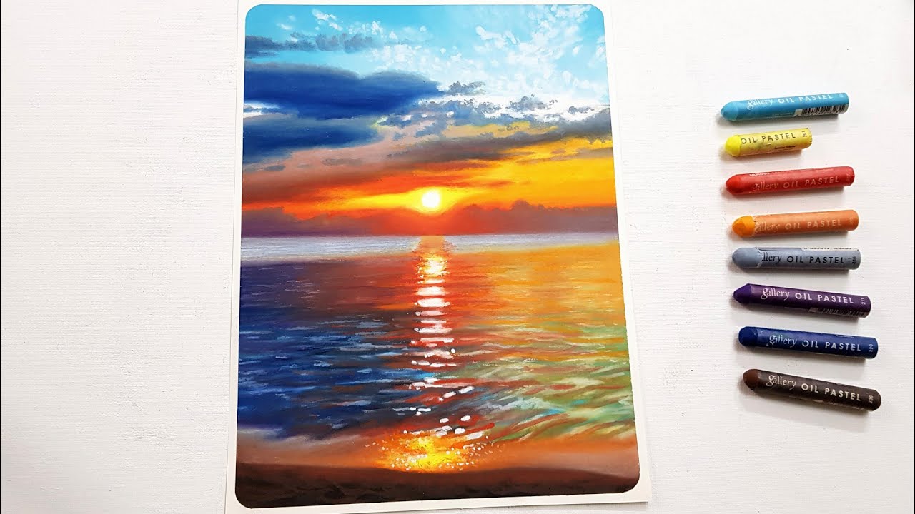 Drawing Sunset sea/ Oil pastel drawing/ Swanee art 오일파스텔로 노을 바다 풍경 그리기