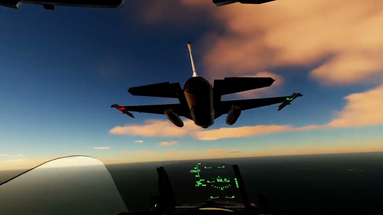 VR Take off, Flight and Landing (sunset) in formation with two ship F16C. DCS World Map Germany.