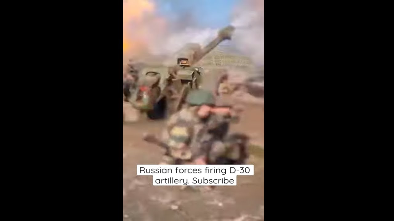 Russian D-30 122-mm howitzer firing at Ukrainian position . Russia Ukraine war