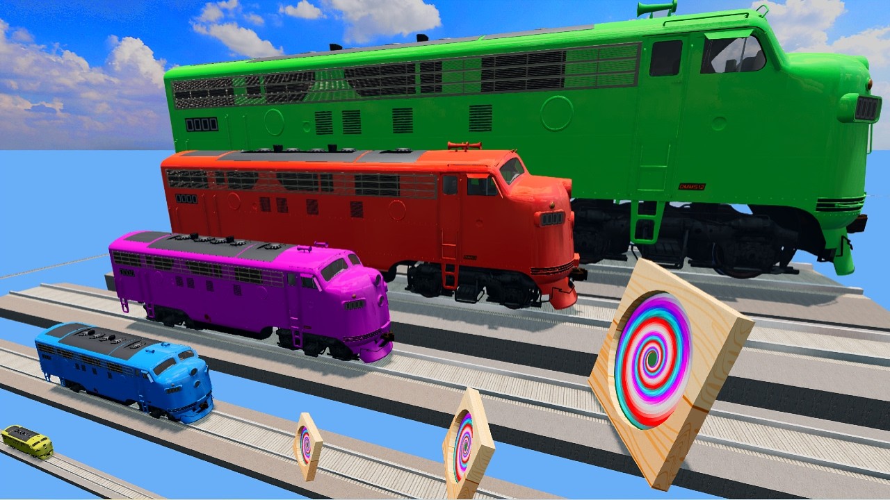 Małe i duże pociągi kontra głęboka woda i pułapka portalowa - pociąg ratunkowy z dużym dźwigiem - BeamNG #99