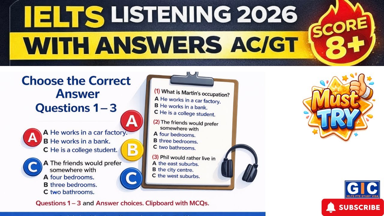 IELTS Listening Practice  Real Test 2026  | With Answers | AC / GT #ieltswithgic #ieltslistening 