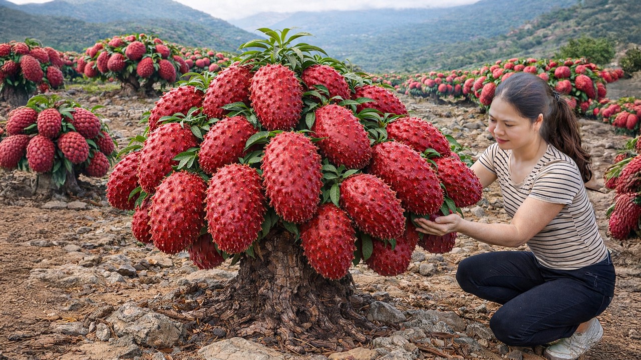 Harvesting Giant Red Custard Apples, Fresh Custard Apple Smoothies at Home | Sold Out in Minutes