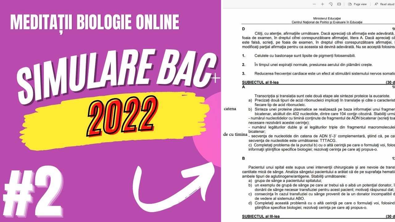 SIMULARE BACALAUREAT BIOLOGIE 2022 -ANATOMIE, GENETICĂ, ECOLOGIE (PARTEA 2)