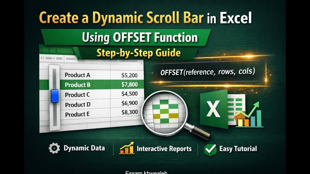 شريط تمرير ديناميكي في الإكسل خلال دقائقDynamic Scroll Bar in Excel Using OFFSET Function