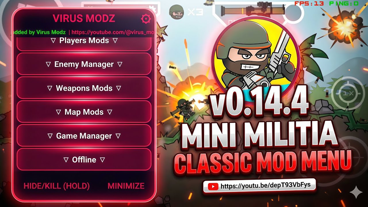 Mini Militia Classic Mod Menu v0.14.4 Aimbot/Teleport Speed Bullet Traker, Fire Aim etc