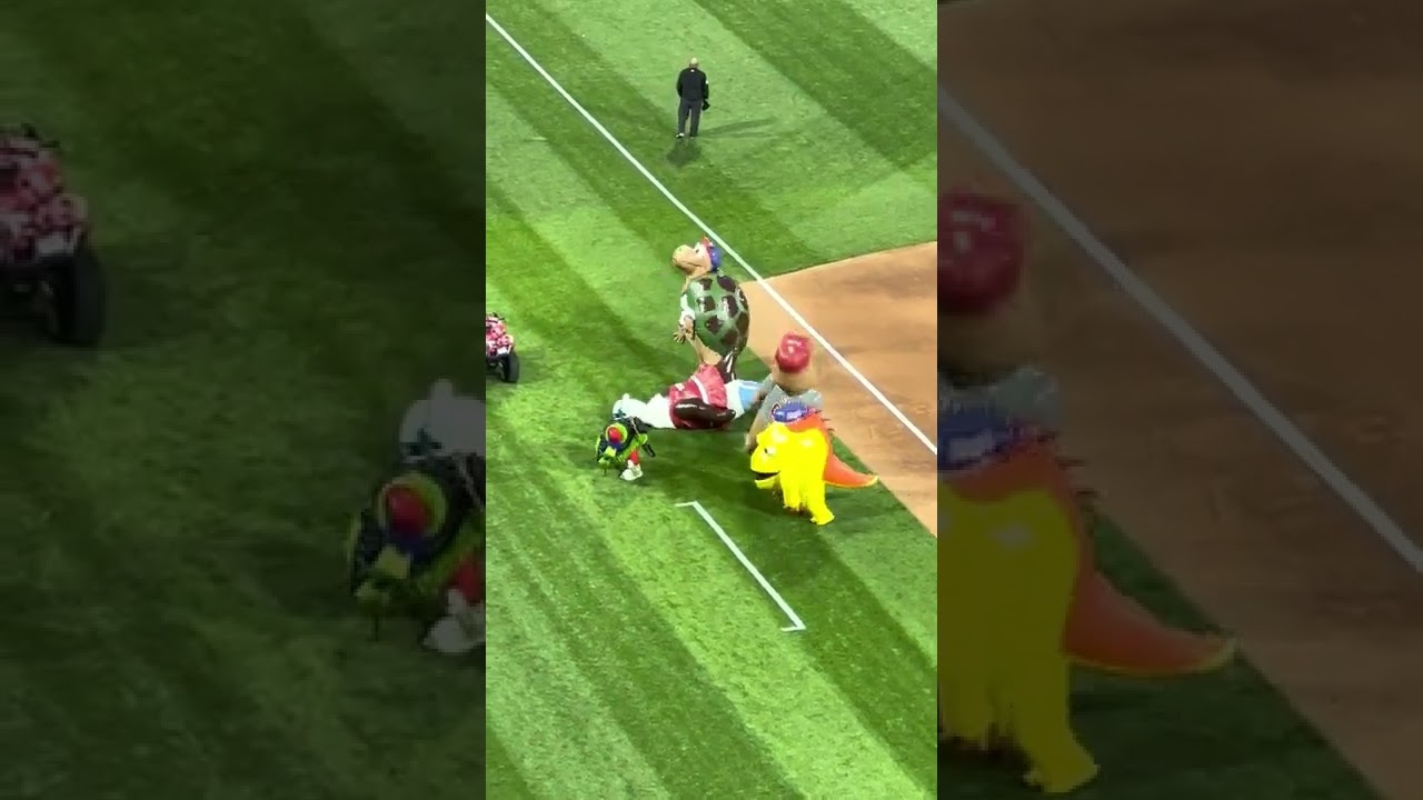 Phillie Phanatic dancing with the Galapagos Gang. Best mascot in the world!!! 5-17-2022.