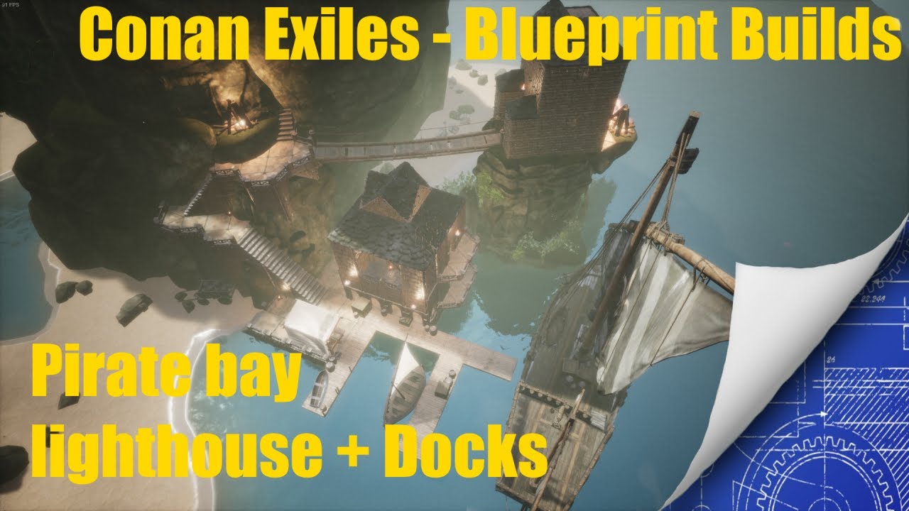 Conan Exiles - Blueprint Builds - Pirate bay lighthouse and dock