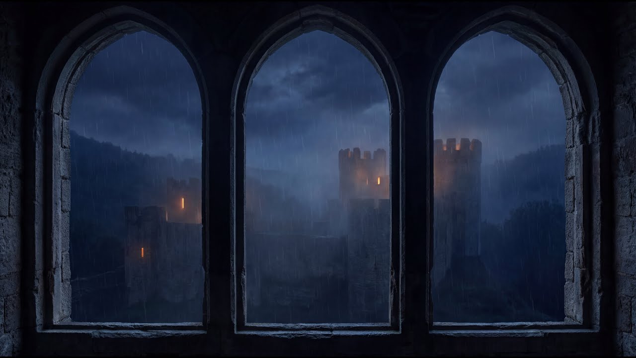 Medieval Castle Window Rain Ambience | Relaxing Fantasy Music
