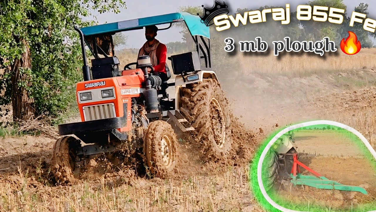 Swaraj 855 fe tractor 3 mb plough proformance video 