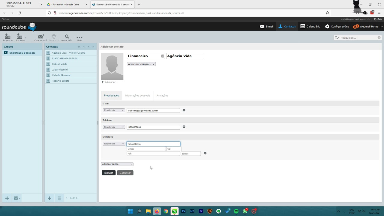 Como Salvar um Contato no Roundcube E Mail