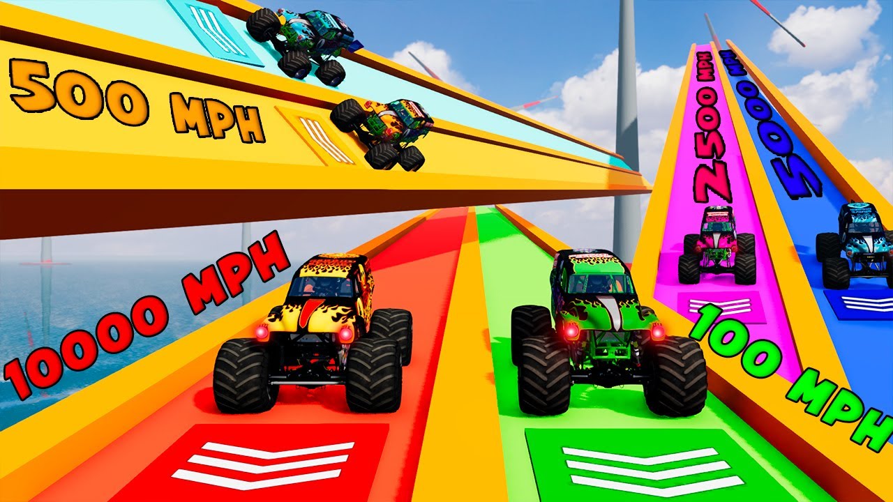 EPIC Speed ​​Boost (400, 800, 1600, 3200, 6400 km/h) - GRAVE DIGGER - BeamNG Monster Truck Crashes