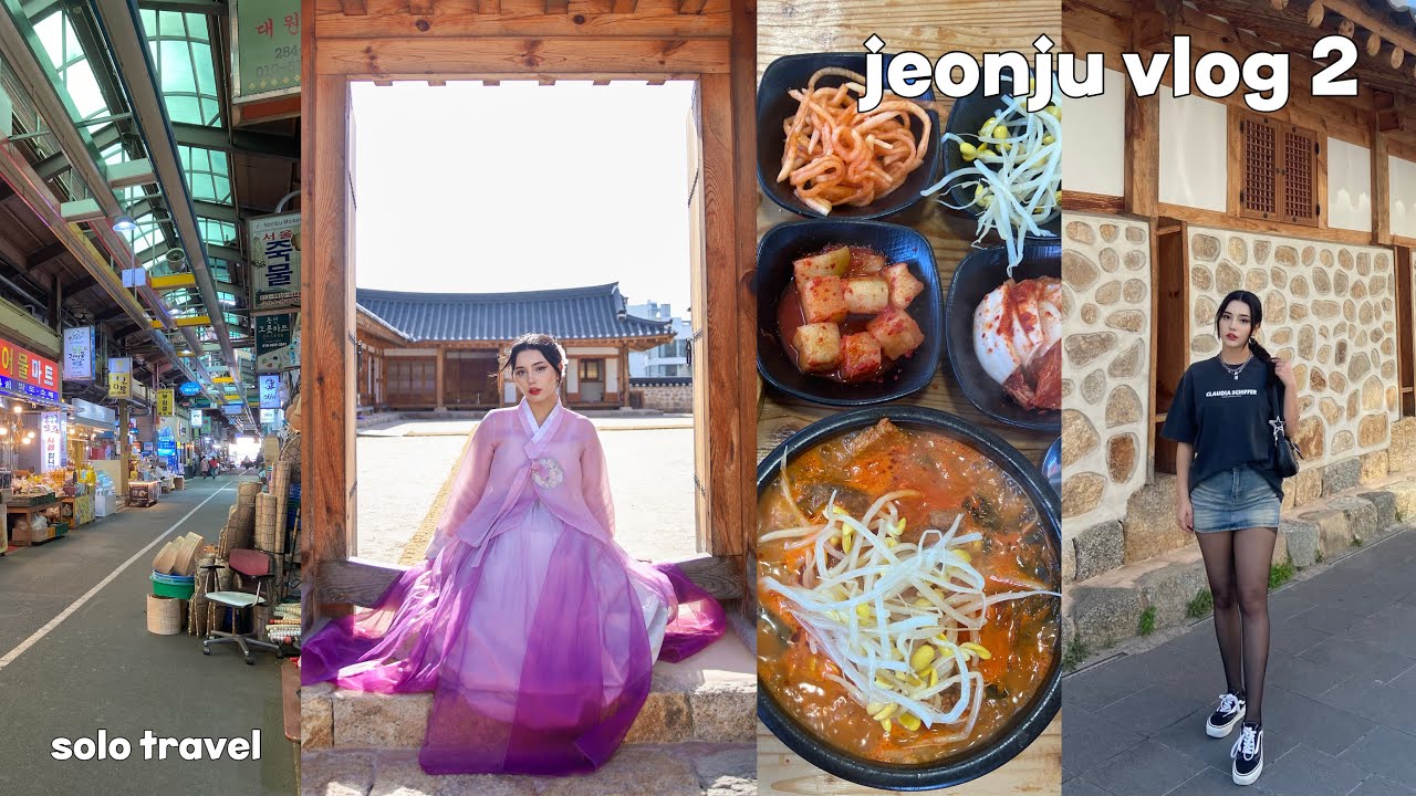 Kore geleneksel evlerinde kaldım, Hanbok modelliği yaptım, Geleneksel çay, Pazar..| Jeonju #vlog2 🌸