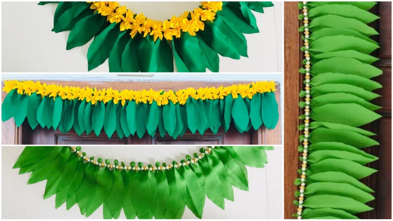 DIY Cloth Mango Leaf Thoranam | Easy Mango Thoranam | Decoration Ideas