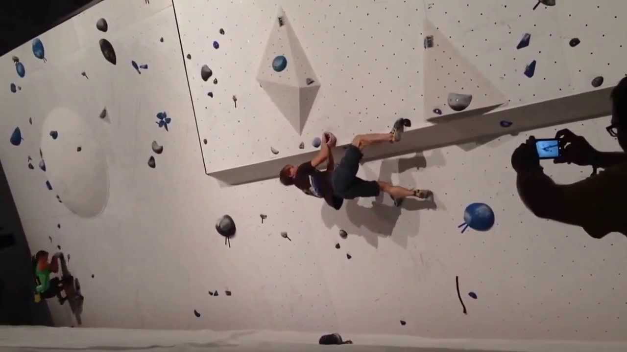Nalle Hukkataival flashes route set by Dave Graham at Sisu Masters 2013 in Helsinki.