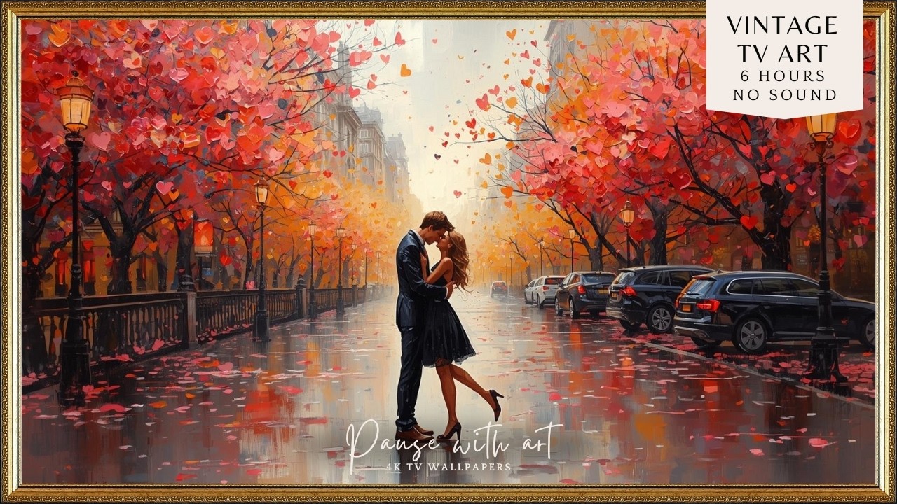 Romantic Valentine's Day Art Background for TV | Cozy Love Scene Screensaver | Warm City Light