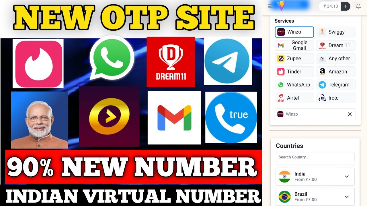 New Otp site // winzo new Otp site // Indian Otp site // 90% new number // Indian virtual number