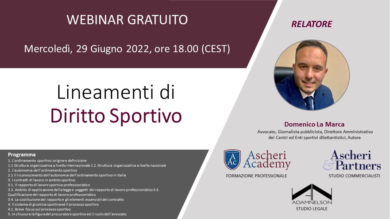Webinar: Lineamenti di Diritto Sportivo