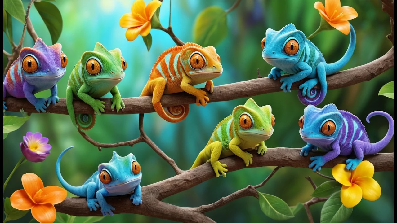 Seven Little Chameleons Change Change Change | Learning Colors & Animal Songs