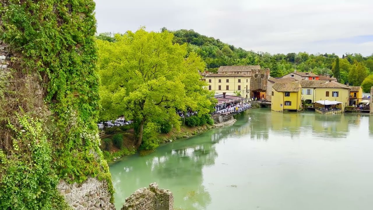 4K HDR Borghetto sul Mincio - Italy. Relaxing atmosphere in Italian old town Borghetto.