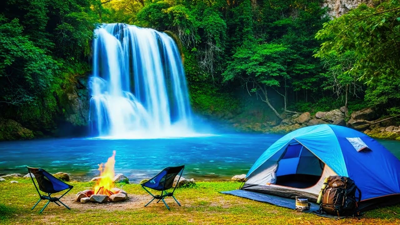Peaceful Blue Waterfall Camp