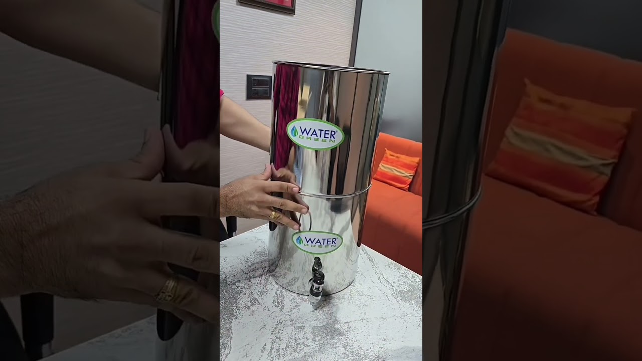DETAIL VIDEO  WATER GREEN STAINLESS STEEL GRAVITY WATER FILTER WITH CARBON CANDLE ASSEMBLY (BBHOME)
