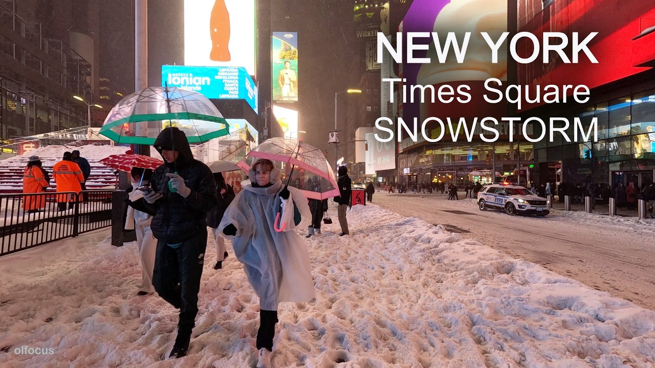 NYC Snowfall at Night ❄️ Times Square in a Winter Storm | Evening Walk 4K 60fps