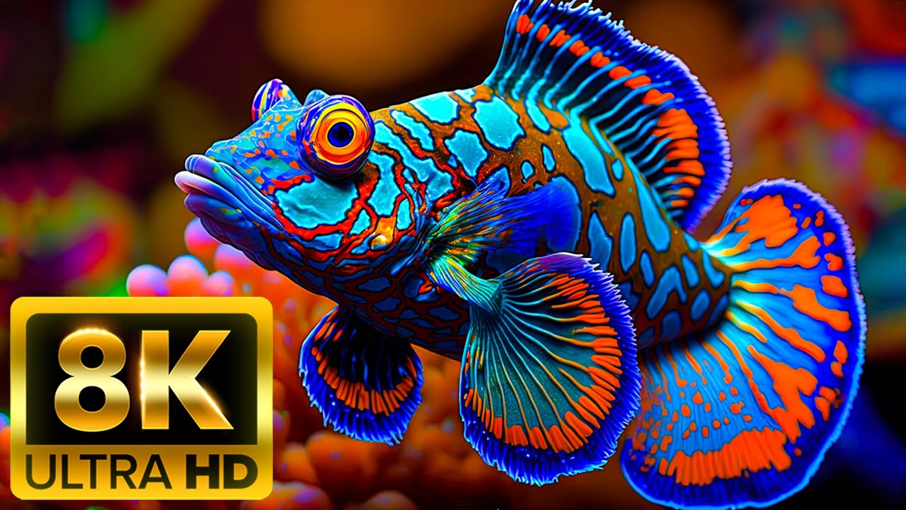 Лучший аквариум - 8K (60 кадров в секунду) Ultra HD - со звуками природы (красочно динамичным)