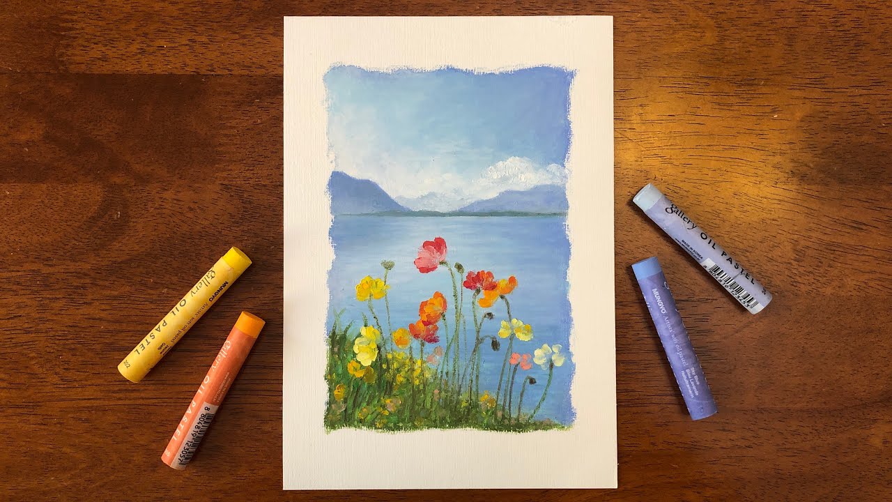 Oil Pastel Painting 油画棒 - Poppies by the Lake