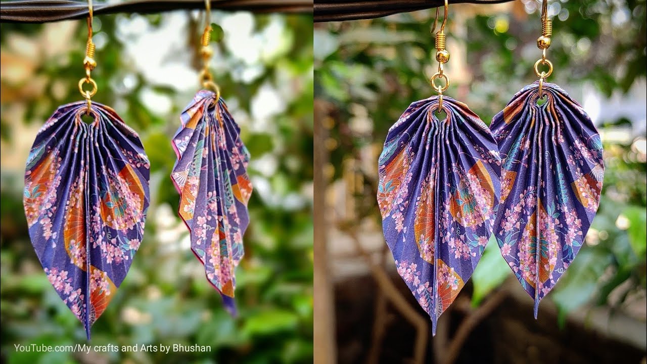 ( Tutorial ) Easy Origami leaf earrings || DIY paper leaf earrings